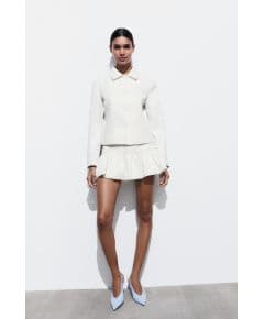 Zara   shimmery-effect fabric puff skort , Цвет: Белый, Размер: XS