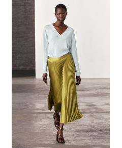 Zara Юбка-солнце zw collection pleated satin skirt , Цвет: Зеленый, Размер: XS