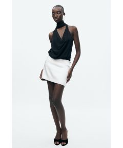 Zara Юбка-мини коллекции zw collection satin , Цвет: Белый, Размер: XS