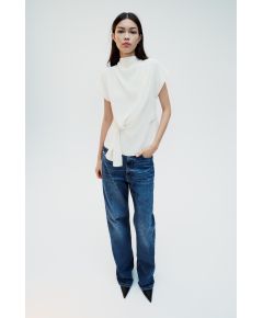 Zara Топ с декоративными складками , Цвет: Бежевый, Размер: XS