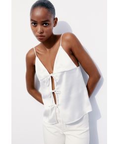 Zara Топ с атласным финишем с бантами , Цвет: Белый, Размер: XL