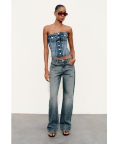 Zara Топ denim trf в стиле корсета , Цвет: Синий, Размер: S