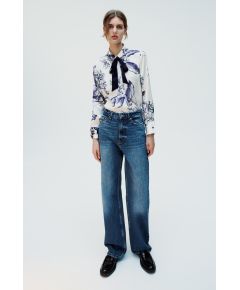 Zara Рубашка с принтом и завязкой , Цвет: multicolor, Размер: XS