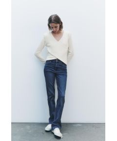 Zara Топ с v-образным вырезом и длинными рукавами, Цвет: Бежевый, Размер: S