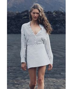 Zara Рубашка с воротником из 100% спиннингового вискозного волокна, Цвет: Белый, Размер: XS