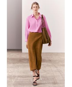 Zara Женская рубашка zw collection из 100% шелка в узком крое , Цвет: Розовый, Размер: XS