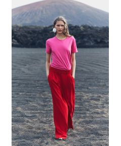 Zara Футболка с круглым вырезом и короткими рукавами, Цвет: Розовый, Размер: XS