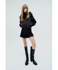 Zara Укороченная куртка с капюшоном и регулируемым высоким воротником, оснащенным эластичными затяжками, Цвет: Черный, Размер: XS