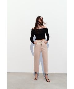 Zara Джинсы culotte с высокой талией z1975 с видимыми пуговицами , Цвет: Розовый, Размер: 32