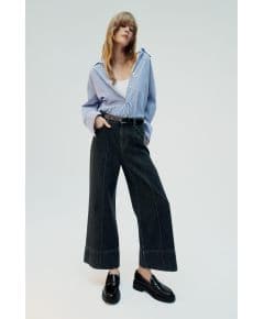 Zara Широкие укороченные джинсы с высокой посадкой z1975 с передними швами , Цвет: Черный, Размер: 32