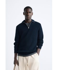 Zara Светр "purl knit quarter-zip" , Цвет: Синий, Размер: L (US L)