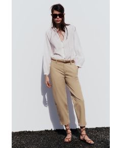 Zara Брюки chino с плетеным ремнем , Цвет: Коричневый, Размер: 34