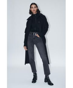 Zara Модель джинсов zw collection straight leg mid-rise cropped jeans , Цвет: Черный, Размер: 34