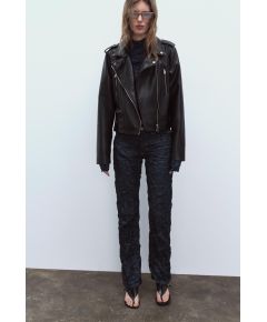 Zara Куртка из искусственной кожи в стиле байкер , Цвет: Черный, Размер: XS