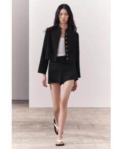 Zara Куртка-жакет zw collection cropped buttoned jacket , Цвет: Черный, Размер: XS