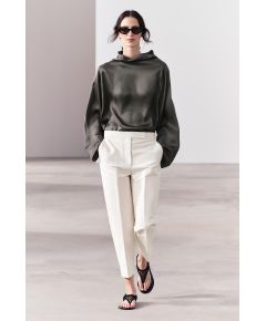 Zara Хлопковые брюки коллекции zw collection cotton trousers , Цвет: Бежевый, Размер: XS