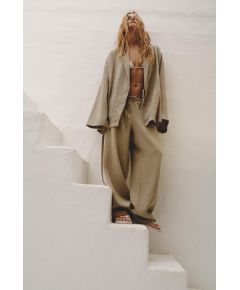 Zara Текстурированные брюки в стиле пижамы с завязкой , Цвет: Коричневый, Размер: XS