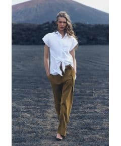 Zara Широкие брюки с поясом из коллекции zw collection , Цвет: Зеленый, Размер: XS