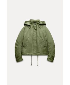 Zara Парка серии zw collection cropped parka , Цвет: Зеленый, Размер: S