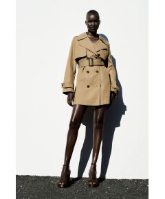 Zara Короткий тренч из коллекции zw с поясом , Цвет: Коричневый, Размер: M