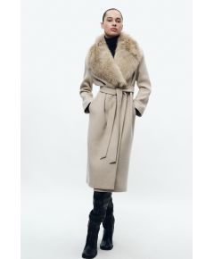 Zara Пальто с воротником-шалькой и воротником из искусственного меха zw collection , Цвет: Серый, Размер: S