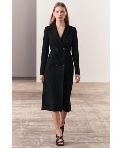 Zara Пальто на пуговицах с двойным рядом, выполненное из 29% вискозы. воротник с лацканами и длинными рукавами с пуговицами на манжетах. передние карманы с клапанами. подкладка в тон. застежка на двойной ряд пуговиц спереди. , Цвет: Черный, Размер: XS