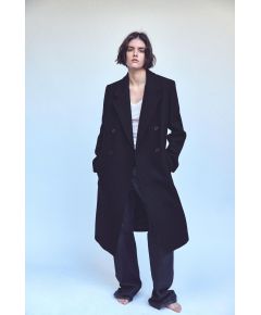 Zara Пальто из смесовой шерсти manteco. воротник с лацканами и длинные рукава с пуговицами на манжетах. карманы спереди. подкладка в тон. застежка на пуговицы спереди в два ряда.  zw collection masculine manteco wool coat , Цвет: Черный, Размер: XS