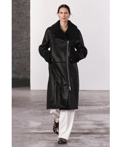 Zara Пальто в стиле байкера из коллекции zw collection double-faced long biker coat , Цвет: Черный, Размер: XS-S