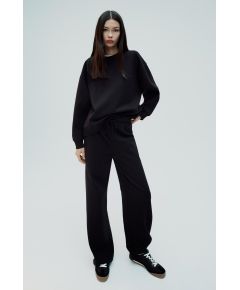 Zara  : чистые интерлоковые прямые брюки из плюша , Цвет: Черный, Размер: S