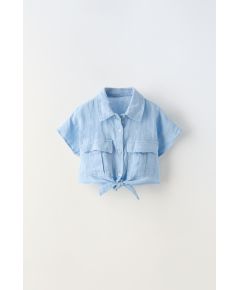 Zara Рубашка из льна с укороченным фасоном , Цвет: Синий, Размер: 1½ лет (86 см)