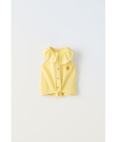 Zara Футболка с оборками и вышивкой , Цвет: Жёлтый, Размер: 1½ лет (86 см)