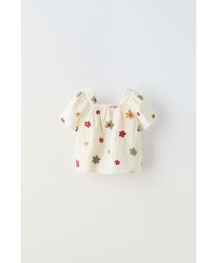 Zara Блузка с цветочной вышивкой , Цвет: Бежевый, Размер: 1½ лет (86 см)