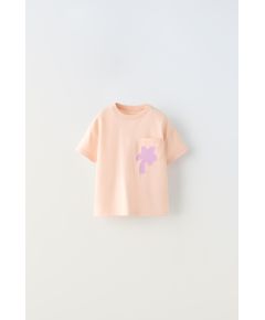 Zara Футболка с накладным карманом и принтом , Цвет: Розовый, Размер: 1½ лет (86 см)