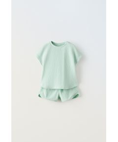 Zara Футболка и бермуды с вафельным узором, Цвет: Зеленый, Размер: 1½ лет (86 см)