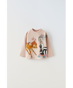 Zara Футболка soft touch flocked © disney с округлым вырезом и длинными рукавами, Цвет: Розовый, Размер: 9-12 месяцев (80 см)