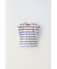 Zara Футболка в полоску с вышивкой и бантами , Цвет: Синий, Размер: 1½ лет (86 см)