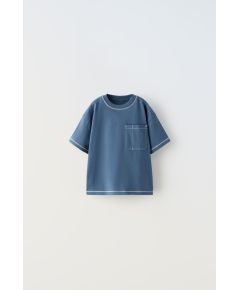 Zara Футболка с карманом и декоративной строчкой , Цвет: Синий, Размер: 1½ лет (86 см)