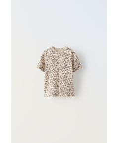 Zara Футболка с открытой вязкой под животный принт , Цвет: Бежевый, Размер: 1½ лет (86 см)