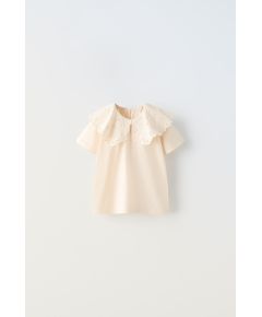 Zara Футболка с воротником и вышивкой , Цвет: Бежевый, Размер: 1½ лет (86 см)