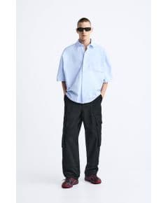 Zara Рубашка "boxy-fit oxford shirt" с сохранённым дизайном, Цвет: Синий, Размер: S-M (US S-M)