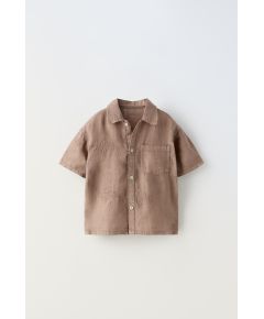 Zara Рубашка из шерстяной ткани с вышивкой , Цвет: Коричневый, Размер: 1½ лет (86 см)