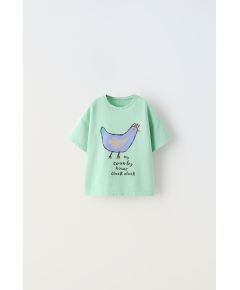 Zara Футболка с принтом hen print t-shirt , Цвет: Зеленый, Размер: 1½ лет (86 см)