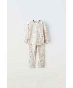 Zara Сохраняйте  1-6 лет / ребристые печатные пижамы , Цвет: Бежевый, Размер: 18-24 месяцев (92 см)