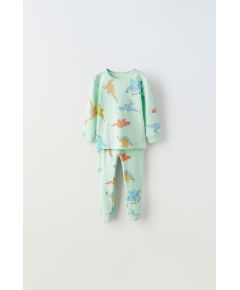 Zara 1-6 лет/пижама из ребристой ткани с рисунком динозавра , Цвет: Зеленый, Размер: 12-18 месяцев (86 см)