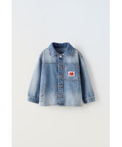 Zara Рубашка с воротником и длинными рукавами keith haring® denim overshirt , Цвет: Синий, Размер: 12-18 месяцев (86 см)