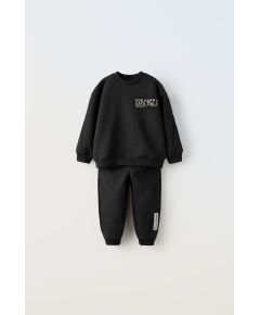 Zara Мягкий костюм plush slogan из свитшота и брюк , Цвет: Черный, Размер: 9-12 месяцев (80 см)