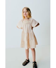 Zara Платье из льна с эластичным обрезом , Цвет: Бежевый, Размер: 1½ лет (86 см)