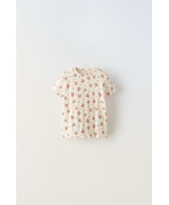 Zara Трикотажная футболка с открытым вязанием neon open knit floral , Цвет: Бежевый, Размер: 1½ лет (86 см)