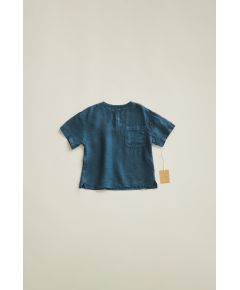 Zara Timelesz - льняная рубашка с карманом , Цвет: Синий, Размер: 1½ лет (86 см)