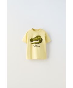 Zara Футболка с животным принтом и вышивкой , Цвет: Жёлтый, Размер: 1½ лет (86 см)